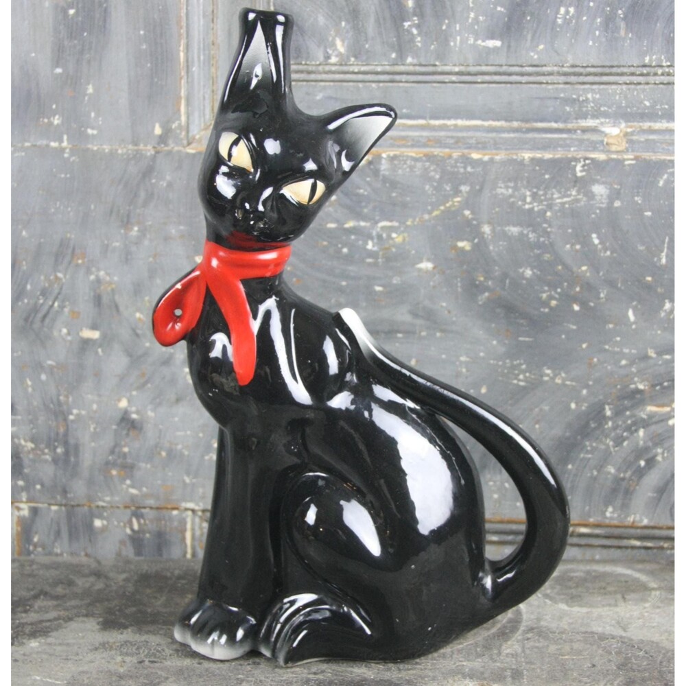 Borghini Lacrima Christi Black Cat Ceramic Wine Decanter, made in Italy